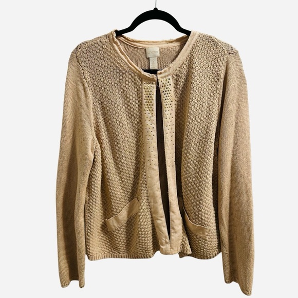 Chico’s Embellished Shine Evelyn open front cardigan in blush Large - Picture 3 of 14